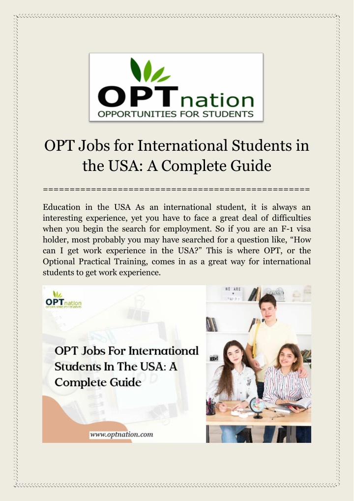 opt jobs for international students