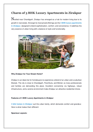 Charm of 3 BHK Luxury Apartments in Zirakpur
