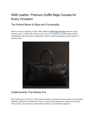 NAB Leather_ Premium Duffle Bags Canada for Every Occasion