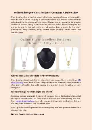 Online Silver Jewellery for Every Occasion A Style Guide