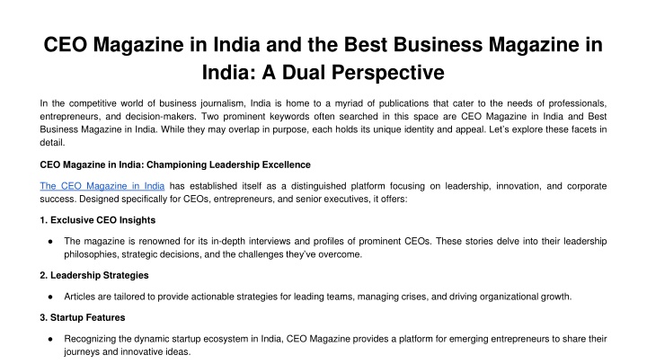 ceo magazine in india and the best business magazine in india a dual perspective