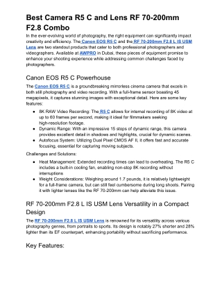 best camera r5 c and lens rf 70 200mm f2 8 combo