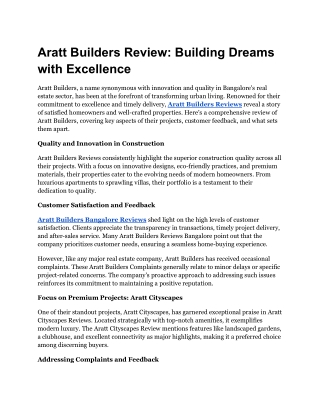 Aratt Builders Review_ Building Dreams with Excellence