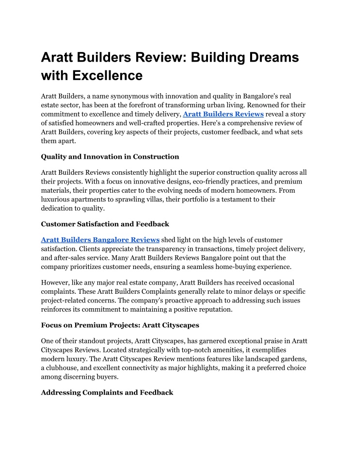 aratt builders review building dreams with