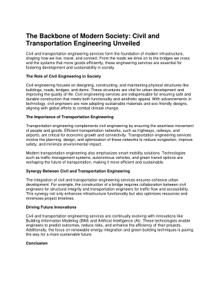 The Backbone of Modern Society: Civil and Transportation Engineering Unveiled