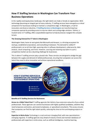 How IT Staffing Services in Washington Can Transform Your Business Operations