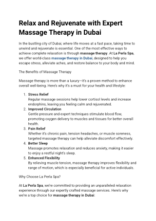 Relax and Rejuvenate with Expert Massage Therapy in Dubai