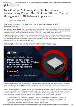 Applications 'Efficient Thermal Management are developed by Tone Cooling