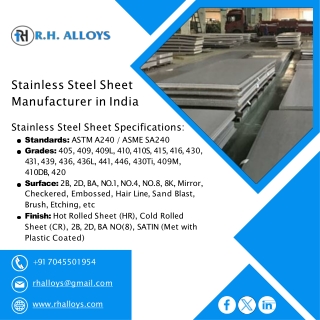 Stainless Steel Sheet | Stainless Steel Coil | Stainless Steel Pipe | R H Alloys