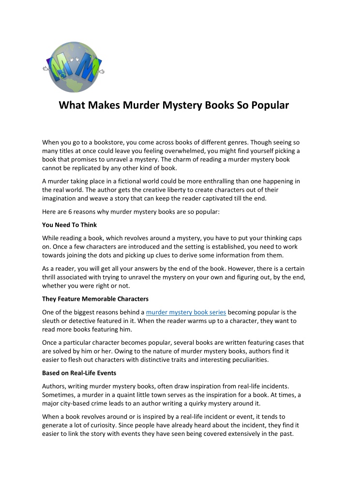 what makes murder mystery books so popular