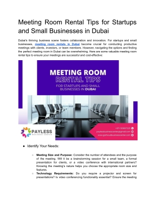 Meeting Room Rental Tips for Startups and Small Businesses in Dubai