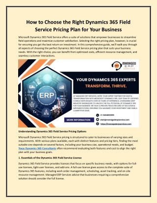 How to Choose the Right Dynamics 365 Field Service Pricing Plan for Your Business