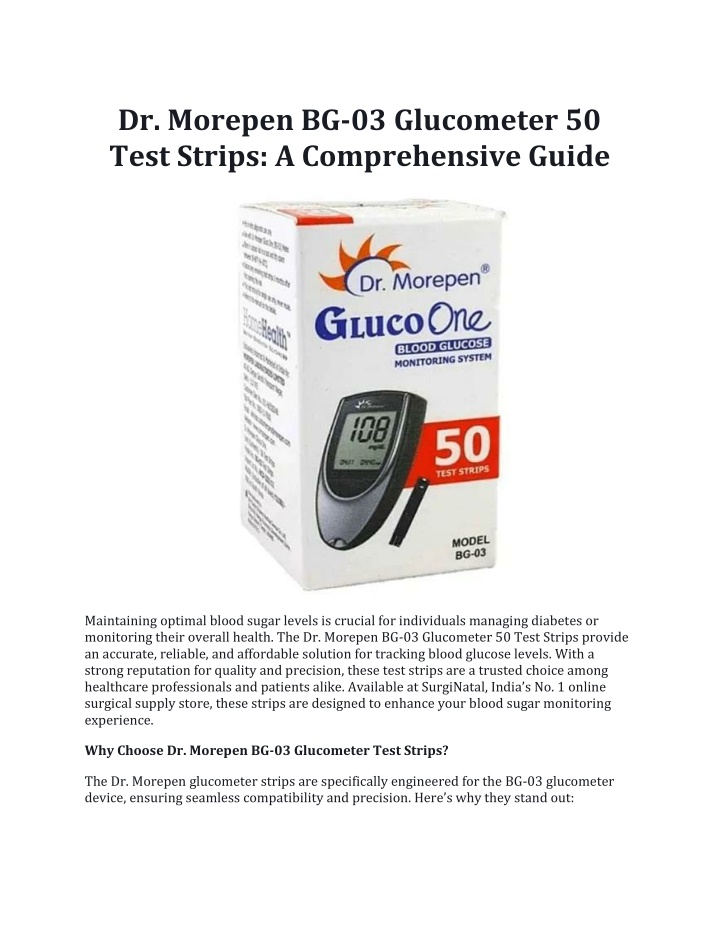 dr morepen bg 03 glucometer 50 test strips