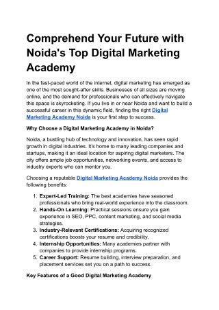 Comprehend Your Future with Noida's Top Digital Marketing Academy