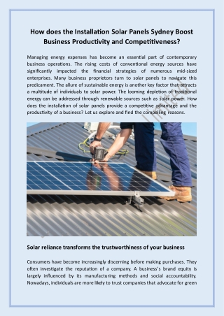 How does the Installation Solar Panels Sydney Boost Business Productivity