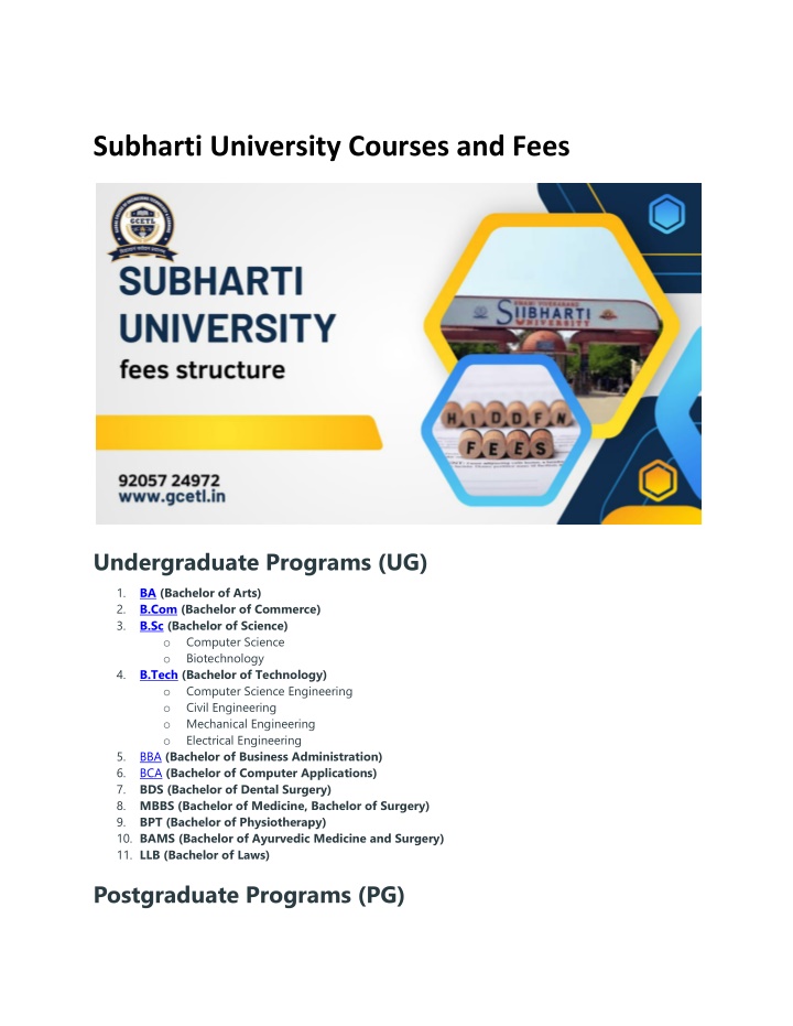 subharti university courses and fees