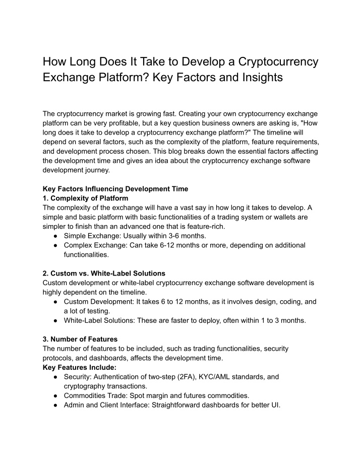 how long does it take to develop a cryptocurrency