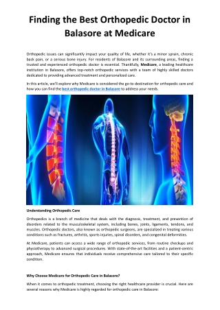 Finding the Best Orthopedic Doctor in Balasore at Medicare