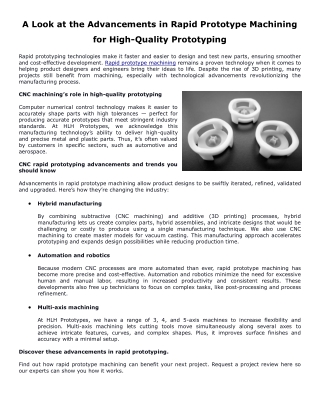 A Look at the Advancements in Rapid Prototype Machining for High-Quality Prototy