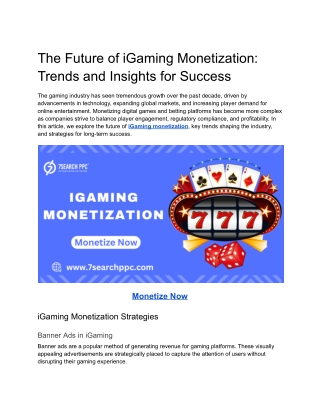 The Future of iGaming Monetization_ Trends and Insights for Success