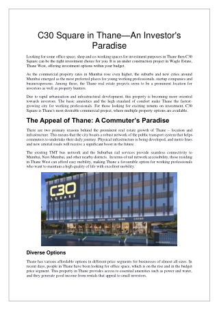 C30 Square: Transformative Commercial Hub in Wagle Estate, Thane