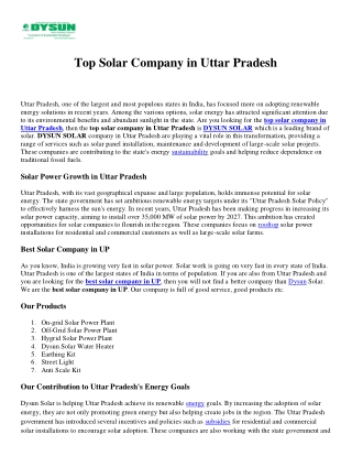 Top Solar Company in Uttar Pradesh