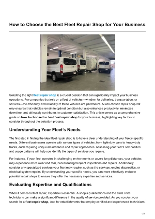How to Choose the Best Fleet Repair Shop for Your Business