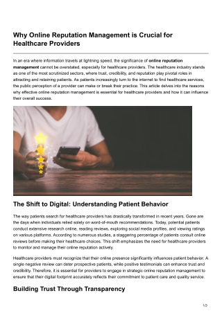 Why Online Reputation Management is Crucial for Healthcare Providers