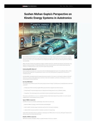 Sushen Mohan Gupta’s Perspective on Kinetic Energy Systems in Autotronics