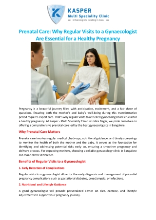 Prenatal Care: Why Regular Visits to a Gynecologist Are Essential for a Healthy