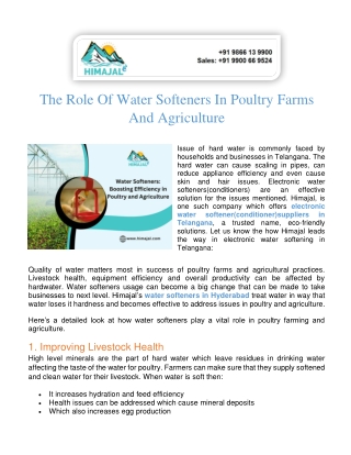 The Role of Water Softeners in Poultry Farms and Agriculture