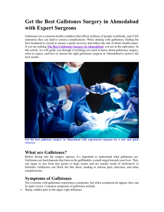 Get the Best Gallstones Surgery in Ahmedabad with Expert Surgeons