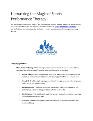 Unmasking the Magic of Sports Performance Therapy