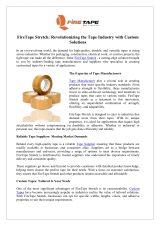Shop Now at FireTape Stretch for Trusted Tape Manufacturer Solutions