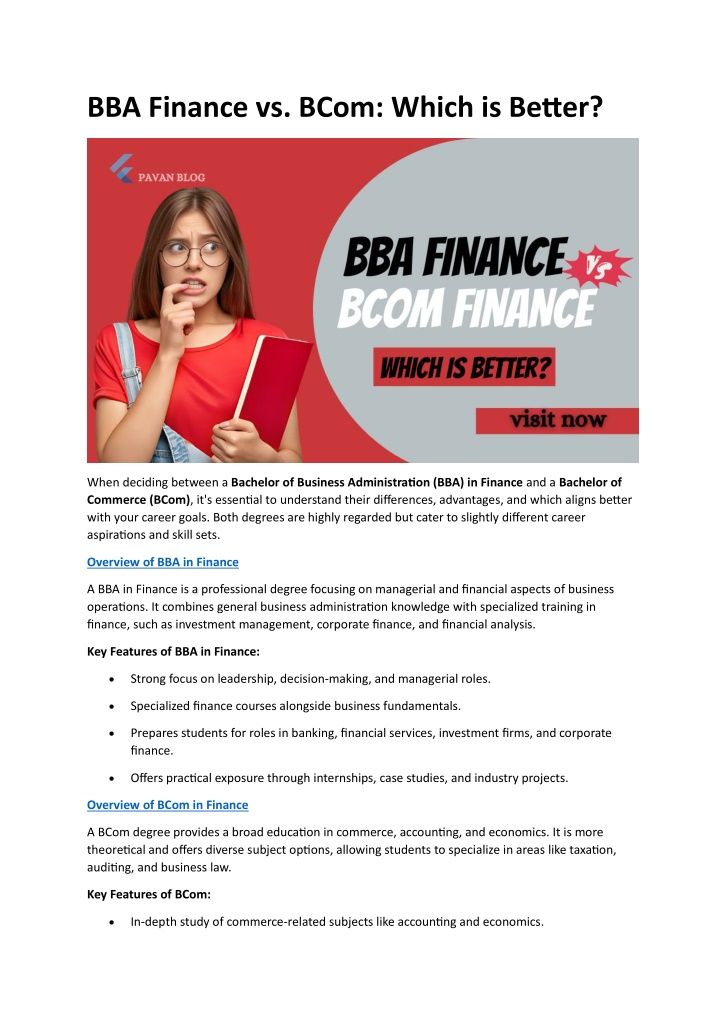 bba finance vs bcom which is better