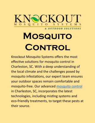 Mosquito Control: Defend Your Space from Pesky Invaders in Charleston, SC