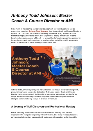 Anthony Todd Johnson_ Master Coach & Course Director at AMI