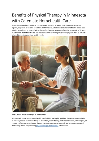 Benefits of Physical Therapy in Minnesota with Caremate Homehealth Care