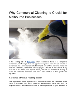Why Commercial Cleaning Is Crucial for Melbourne Businesses