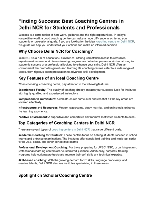 Finding Success Best Coaching Centres in Delhi NCR for Students and Professionals