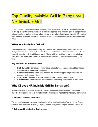 Top Quality Invisible Grill in Bangalore _ NR Invisible Grill