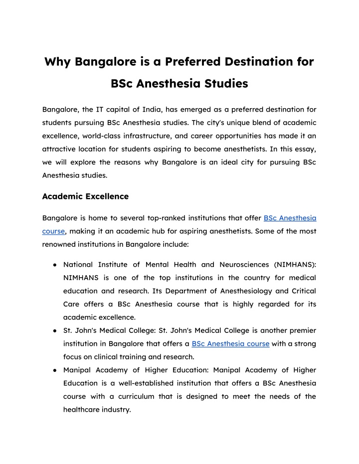 why bangalore is a preferred destination for