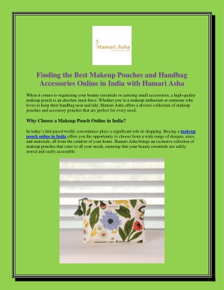 Finding the Best Makeup Pouches and Handbag Accessories Online in India with Hamari Asha
