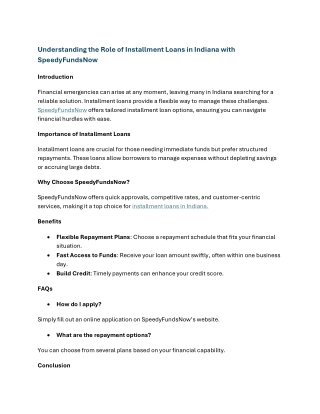 Understanding the Role of Installment Loans in Indiana with SpeedyFundsNow
