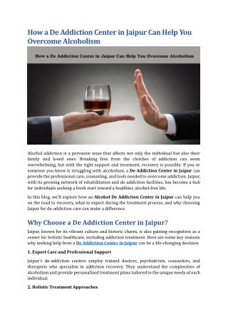 How a De Addiction Center in Jaipur Can Help You Overcome Alcoholism