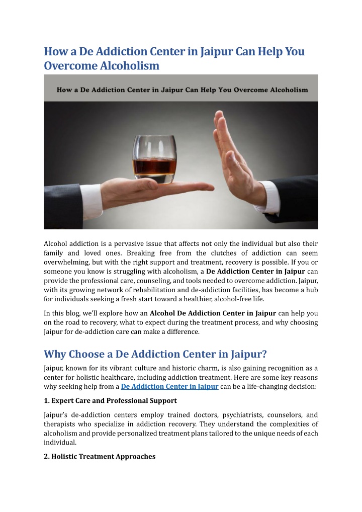 how a de addiction center in jaipur can help