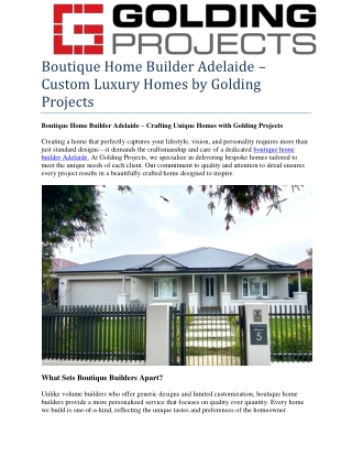 Boutique Home Builder Adelaide – Custom Luxury Homes by Golding Projects