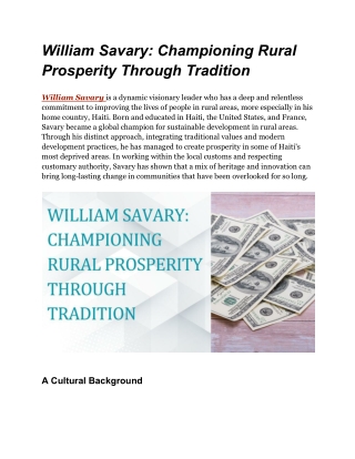 William Savary_ Championing Rural Prosperity Through Tradition