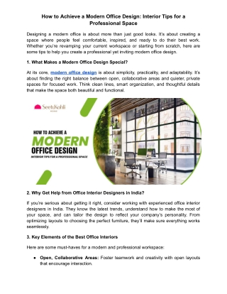 How to Achieve a Modern Office Design: Interior Tips for a Professional Space