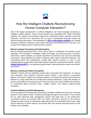 How Are Intelligent Chatbots Revolutionizing Human-Computer Interaction